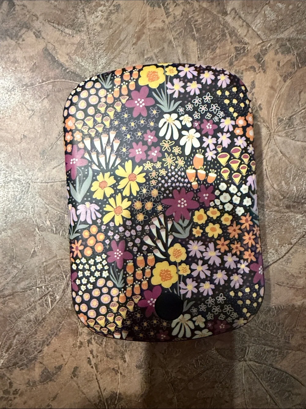 Floral Pattern Portable Charger Sleeve - Black with Multicolor Flowers